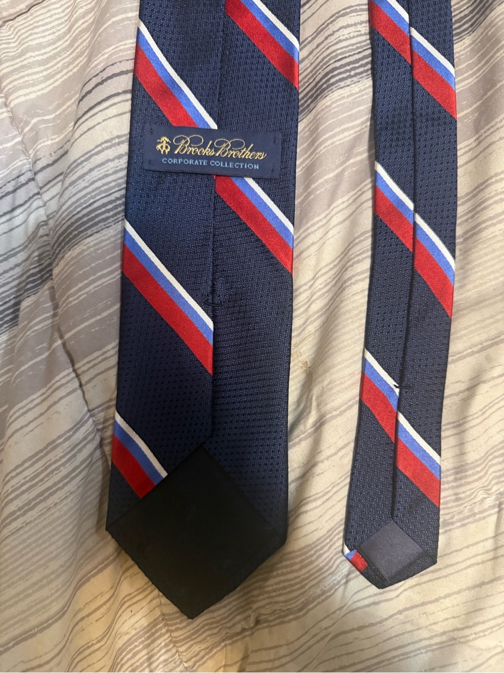 Brooks Brothers Navy, Red & White Striped Silk Tie